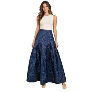 Coach Navy Blue Metallic Pleated Maxi Skirt, Full Length Formal, Size 0